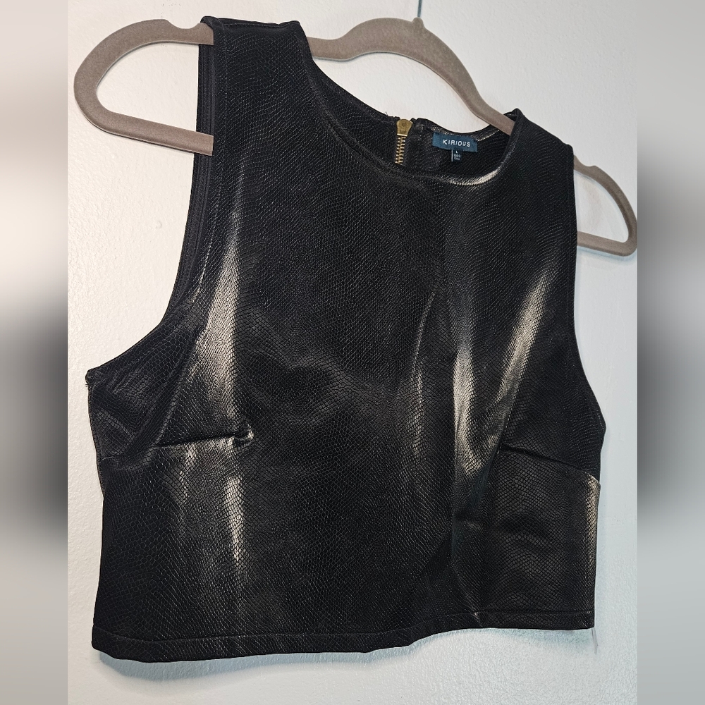 Kirious Faux Leather Crop Top Sleeveless dark brown Tank Top L - Picture 5 of 9